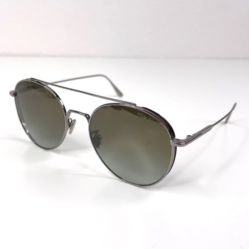 TOM FORD Declan Sunglasses NEW Shiny Light Ruthenium / Green Made In Italy